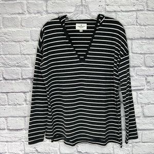 American Eagle Hoodie Pullover Womens Medium Heather Gray Striped Soft Side Slit